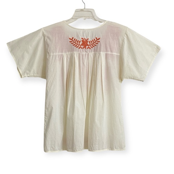 Cream & orange floral embroidered blouse - Sz M - Picture 3 of 6